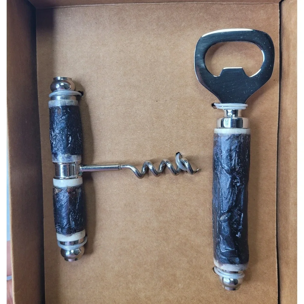 Williams Sonoma Walnut Bark Bar Tool‎ Bottle Opener & Corkscrew New Old Stock